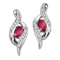 5mmx3mm Oval Cut Ruby and Diamond Frame Stud Earrings in 10K White Gold (0.12 CT. T.W.)